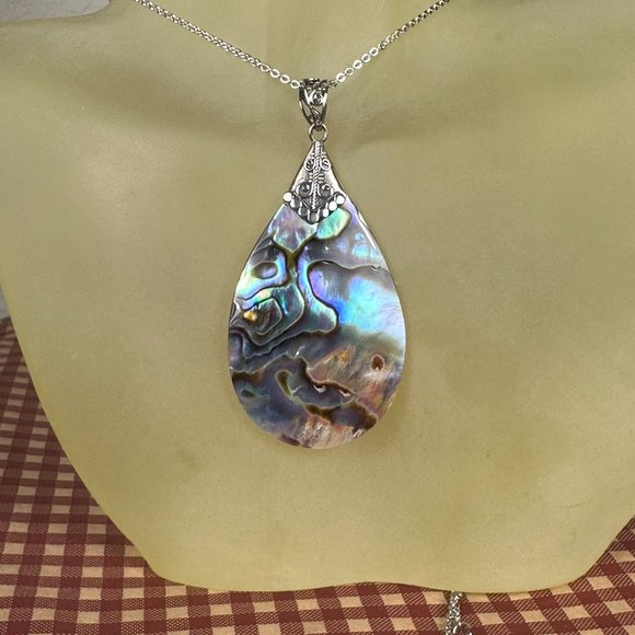 NEW Silver & Genuine Abalone Shell Pendant - Picture 6 of 6